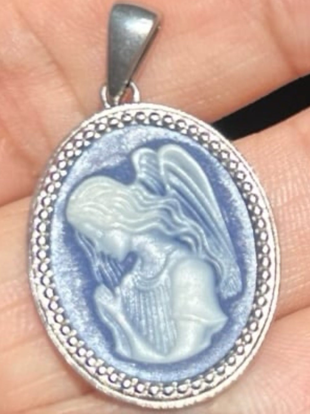 Hallmark Stainless Steel Blue Praying angel Cameo necklace pendant